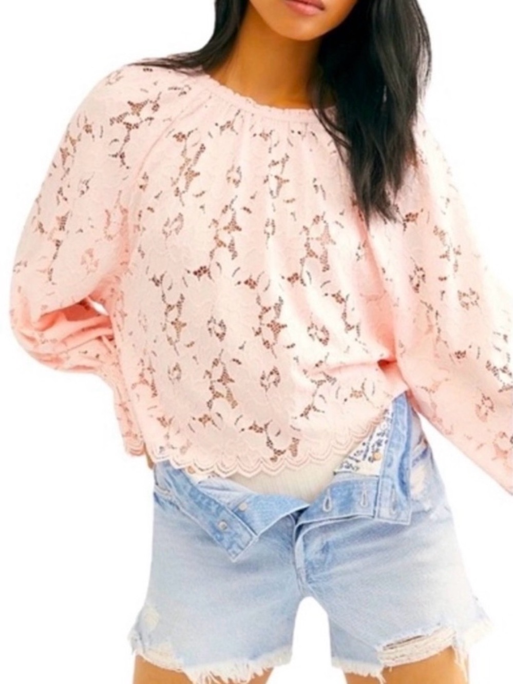 Free People Olivia Lace top in Blush Pink